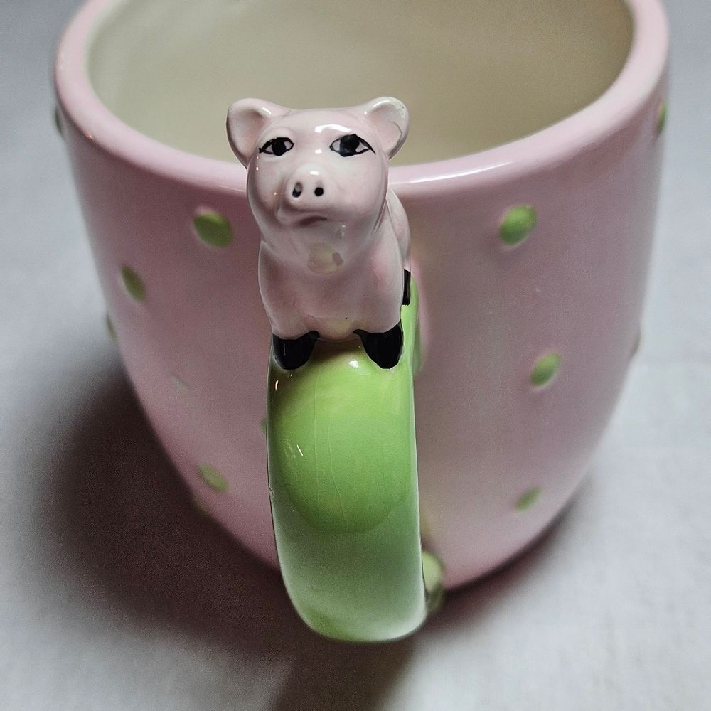 Kate Williams Global Design Connections Pink Green Polka Dot Pig Coffee Tea Mug